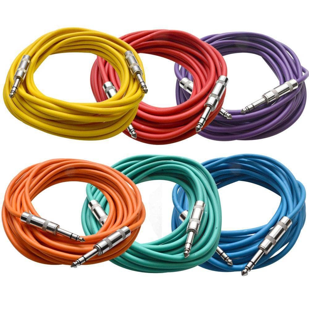6 Pack 25ft TRS Patch Cables Multiple Colors