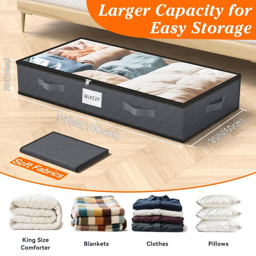 90L Under Bed Storage Containers, 2Pack Storage Bins with Clear Top, Foldable...