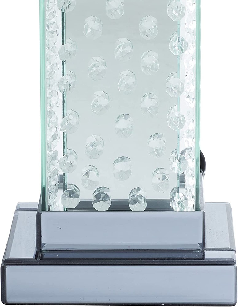 Modern Chic Glam Beveled Floating Crystals Glass Rectangular Table Lamp W/ Shade