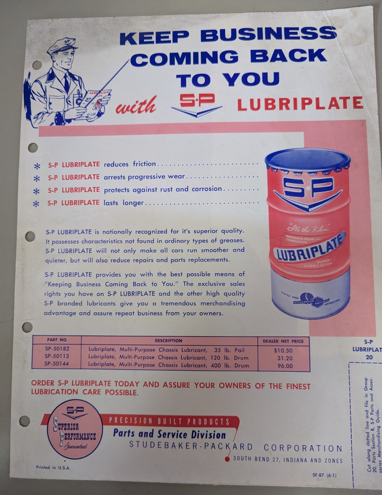 Studebaker Accessories Lubriplate Flyer