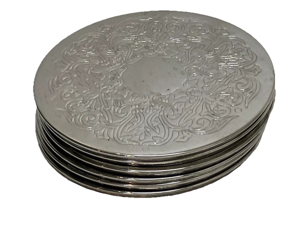 Godinger Silver Plated 7 PC. Coaster Set Water Resistant Back PO