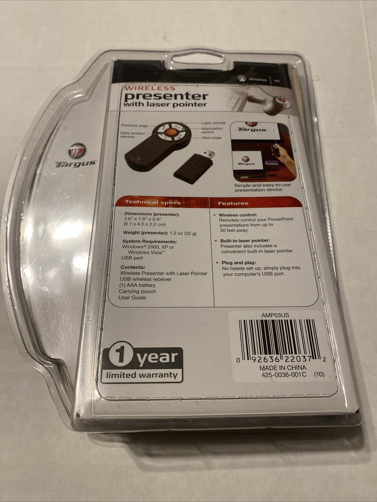 Targus Wireless Presenter Laser Pointer Remote AMP03US in OEM Packaging New