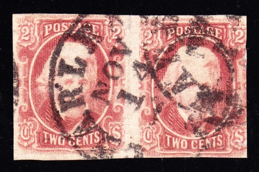 US CSA 8 2c Jackson Used Pair w/Confederate Stamp Alliance Cert SCV $1000