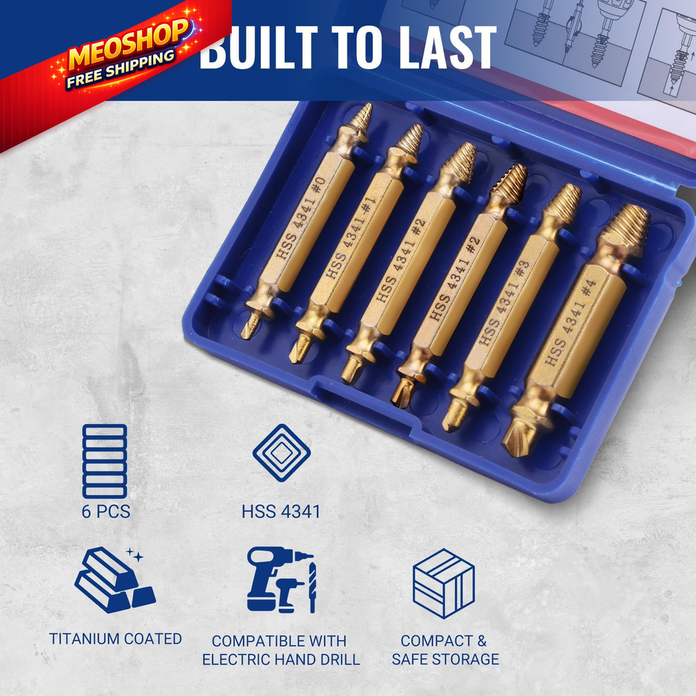 WORKPRO 6PCS Stripped Screw Extractor Set, Titanium Coated Broken Bolt...