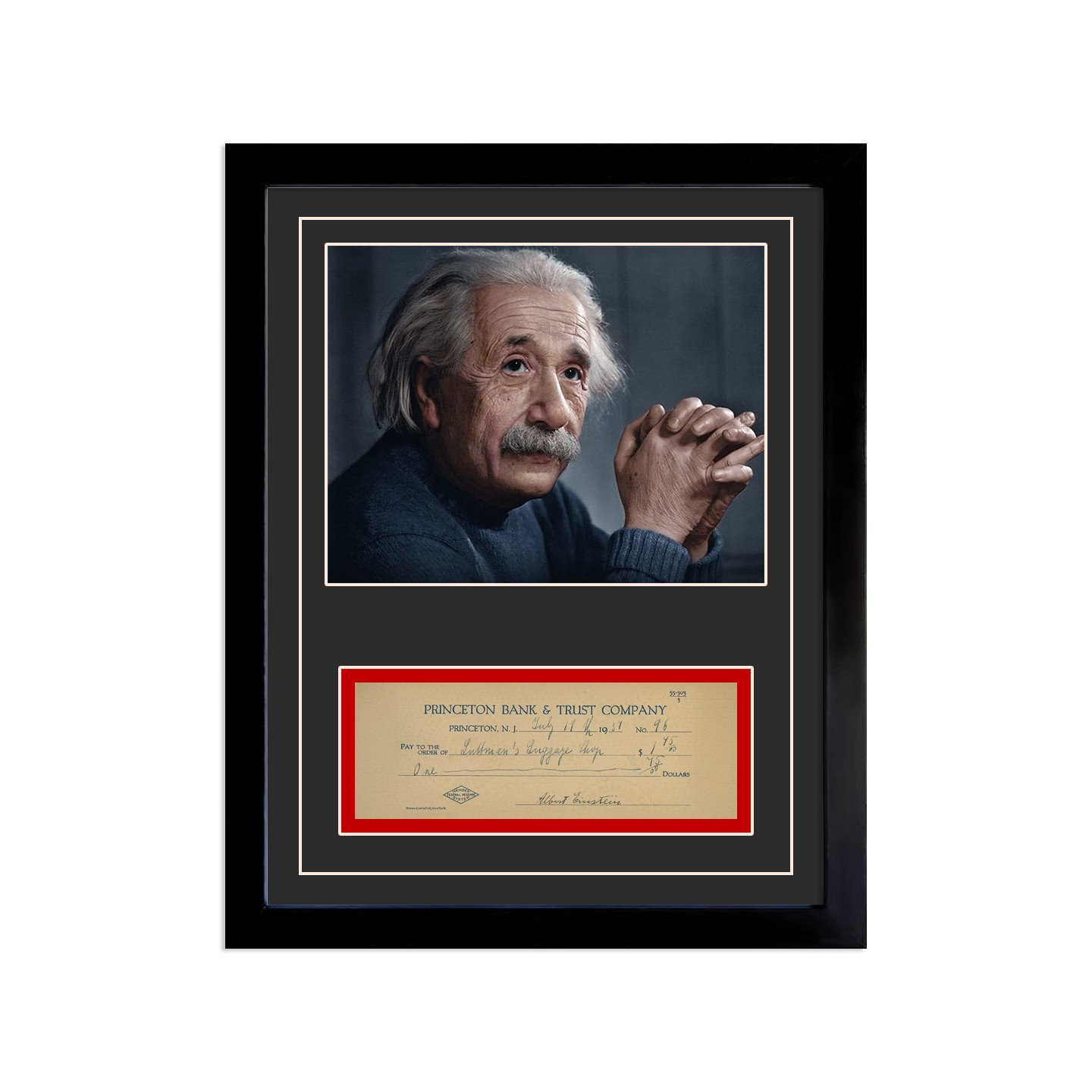 Albert Einstein Signed Cancelled Check Framed Display