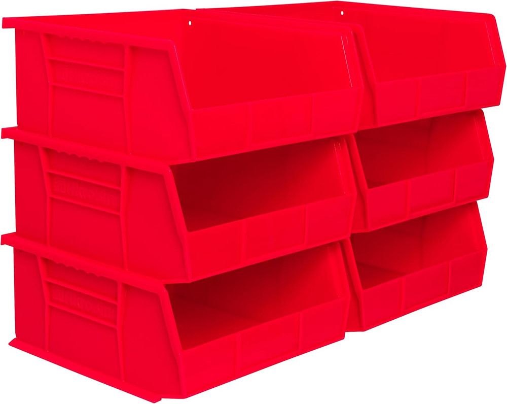 Stackable Red Storage Bins - 6-Pack for Garage & Pantry Organization