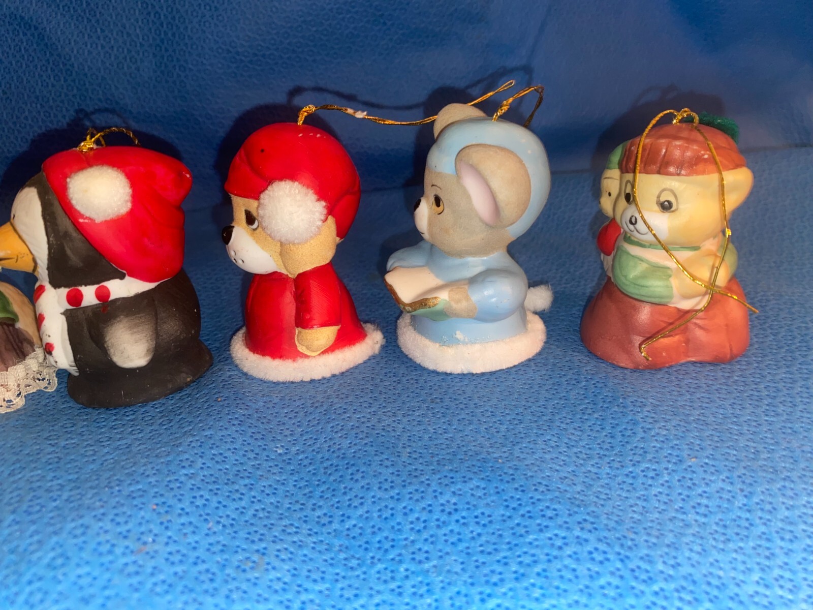 11 Vintage Jasco Cute Critter Christmas Bell Porcelain Bisque Ornaments