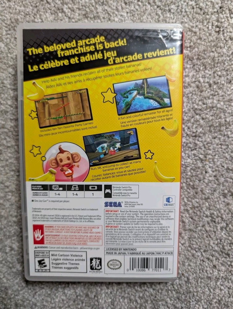 NO GAME Super Monkey Ball Blitz HD Nintendo Switch Case