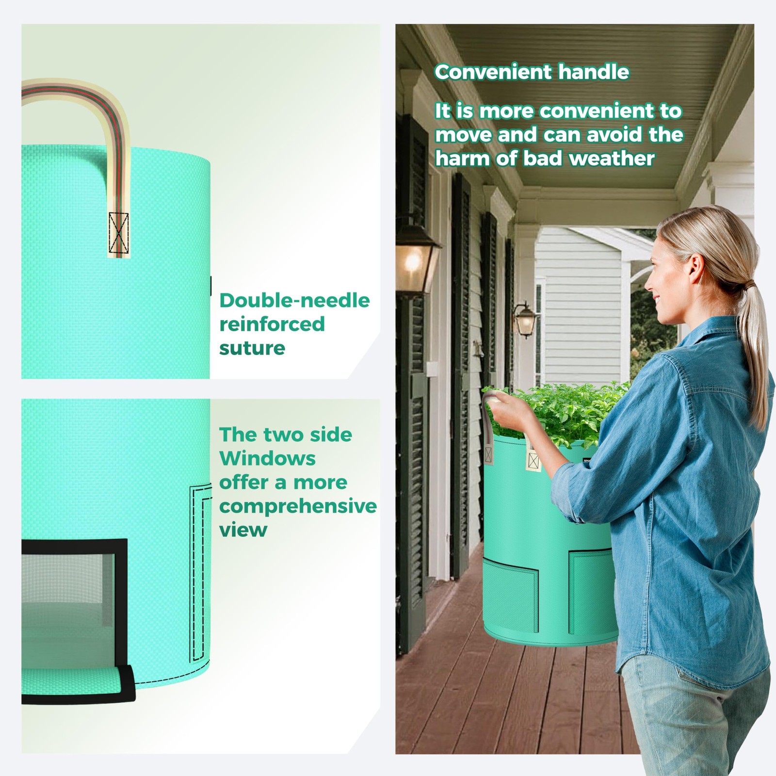 SPONDWILD 4 Pack 15 Gallon Potato Grow Bags, PE Garden 15 gallon, Green