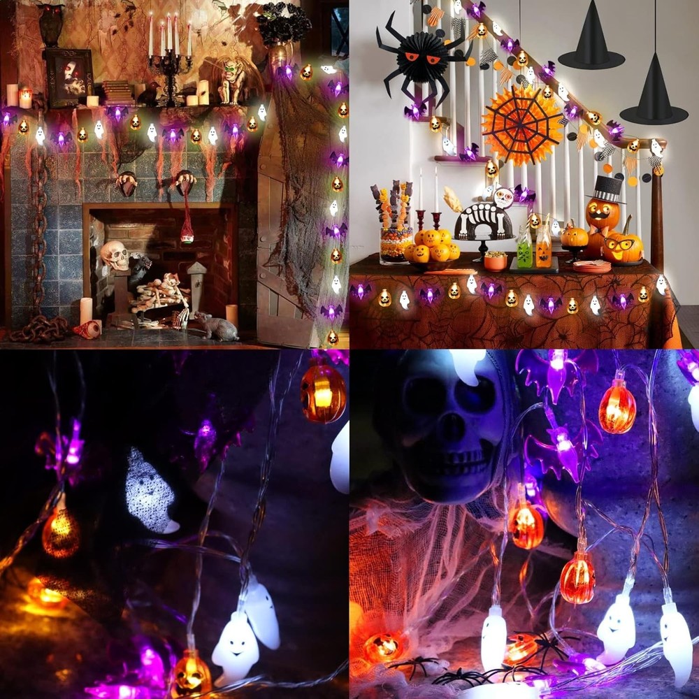 Halloween 16FT 30 LED Pumpkin Bat Ghost String Lights, 8 Modes, Timer