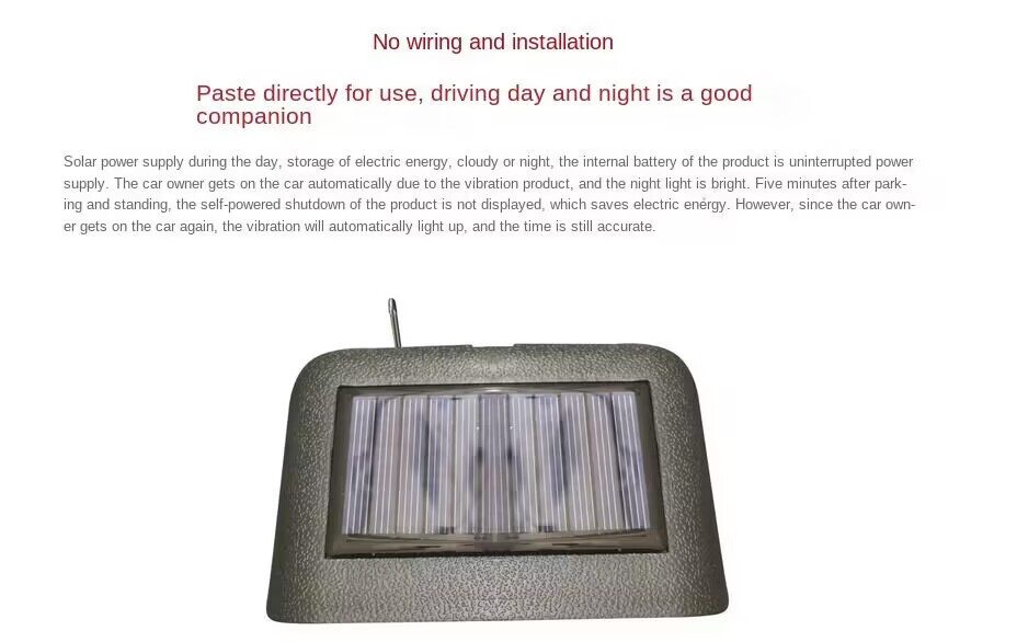 Car Digital Clock Solar/USB Charging LCD Screen Display Dashboard Auto Clock