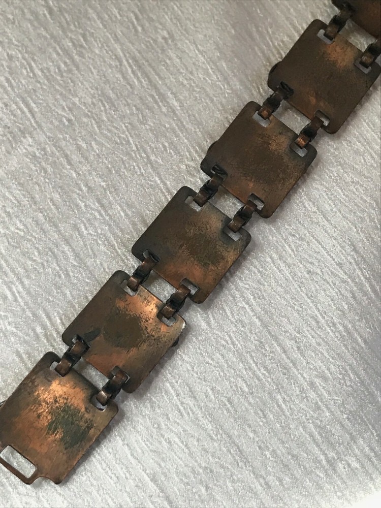 Vintage Wide Solid Copper Embossed Rectangles w Graduated Open Circles Overlay