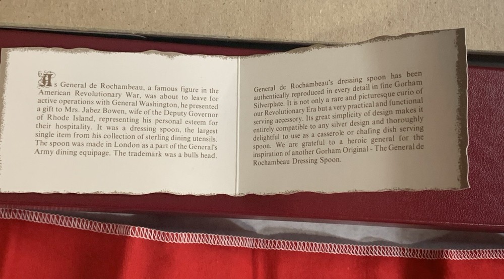 Gorham The GENERAL De ROCHAMBEAU SILVER SERVING SPOON to Lt Gov Jabez 1780 12"