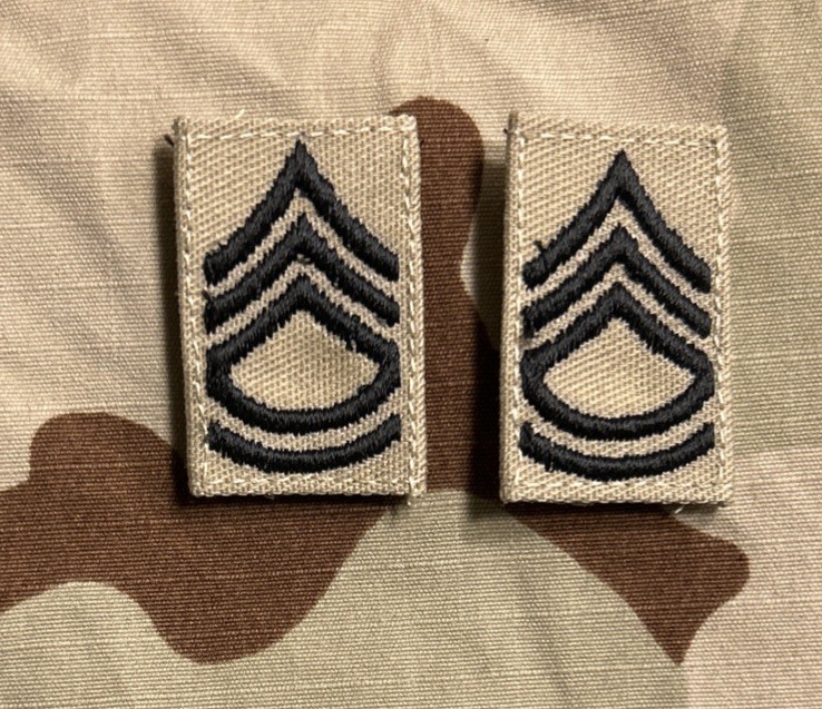 US Army SFC/E7 Rank (2) Desert Sew-On Sergeant First Class DCU