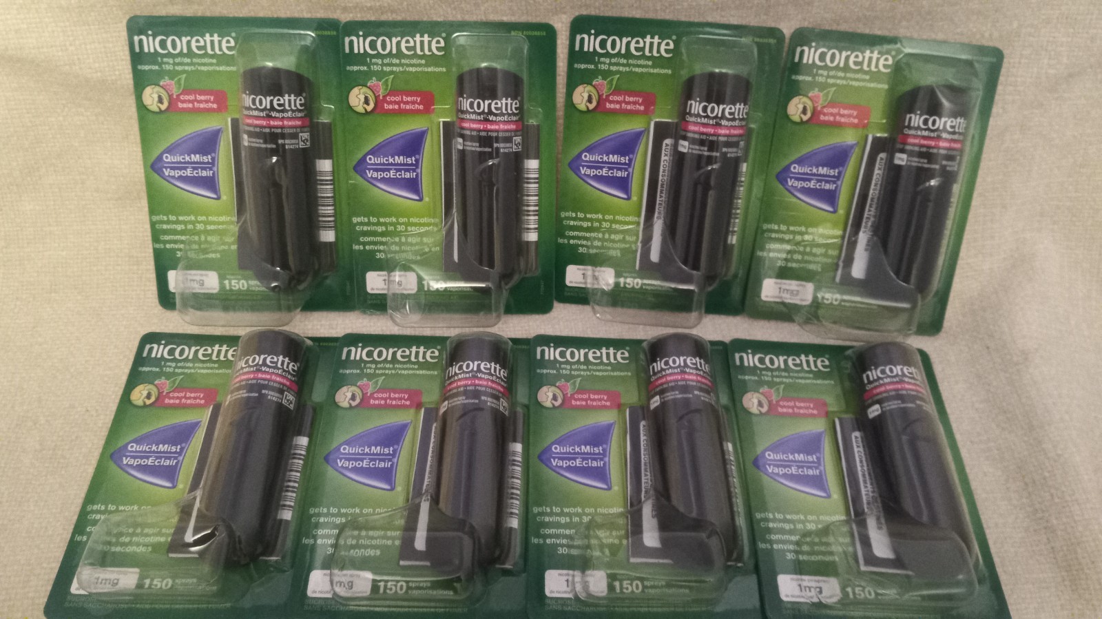 8 X Nicorette Mouth-spray Quickmist Cool Berry 1mg, 150 spray