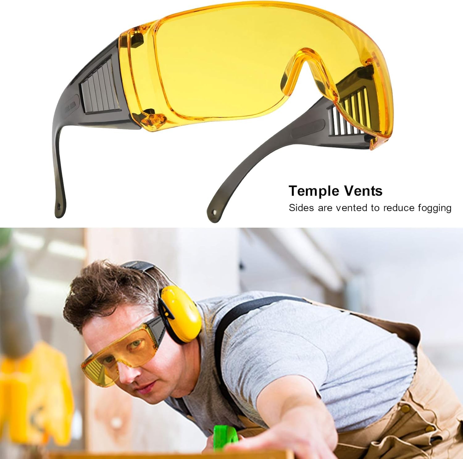 Shooting Glasses Over Eyeglasses, AntiFog Safety Yellow Lens
