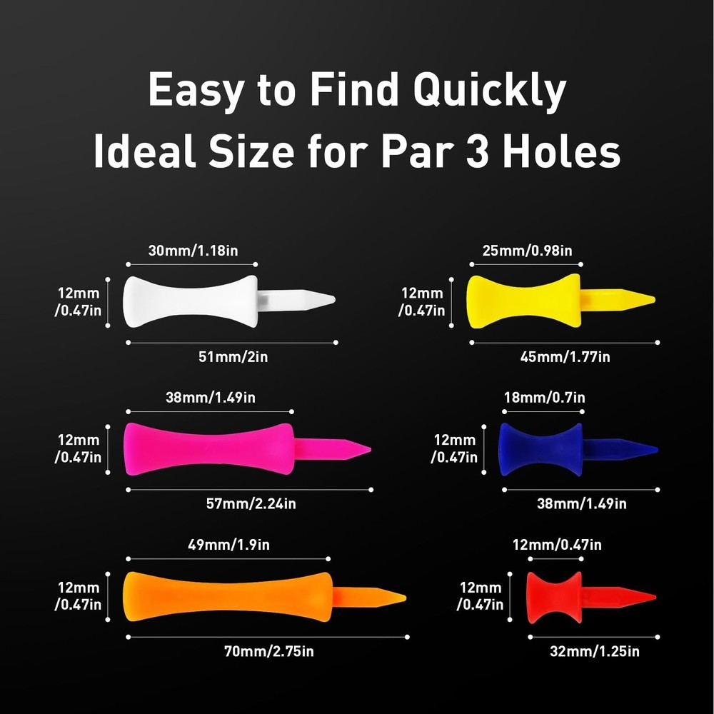 Amy Sport Golf Tees Step Down Plastic Unbreakable 50 Pack Reusable Bulk Profe...