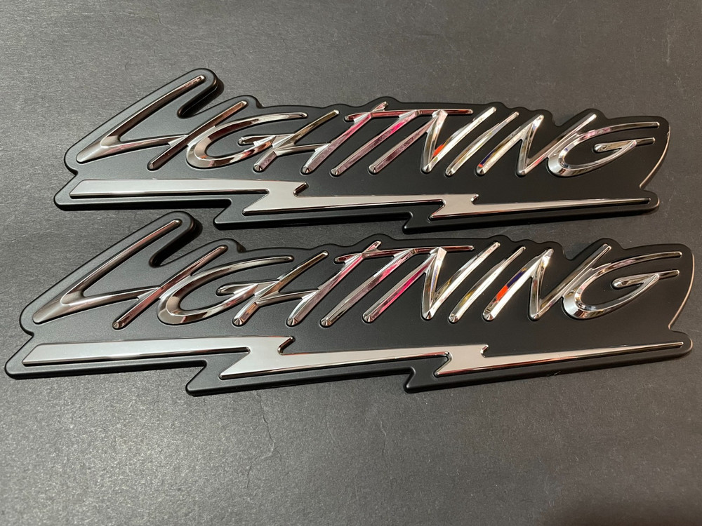 FITS 1999- 2004 99-04 LIGHTNING FENDER CHROME BLACK BADGE EMBLEMS 2PCS