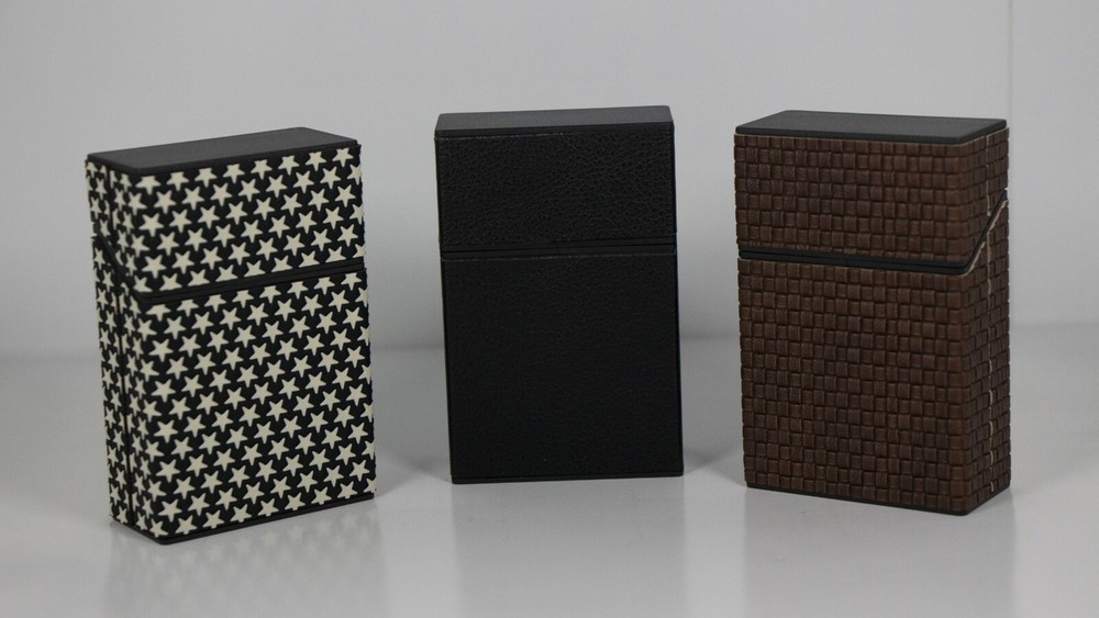 12 Assorted PU Leather Wrapped Push Open Cigarette Case Pack Holders for 100mm