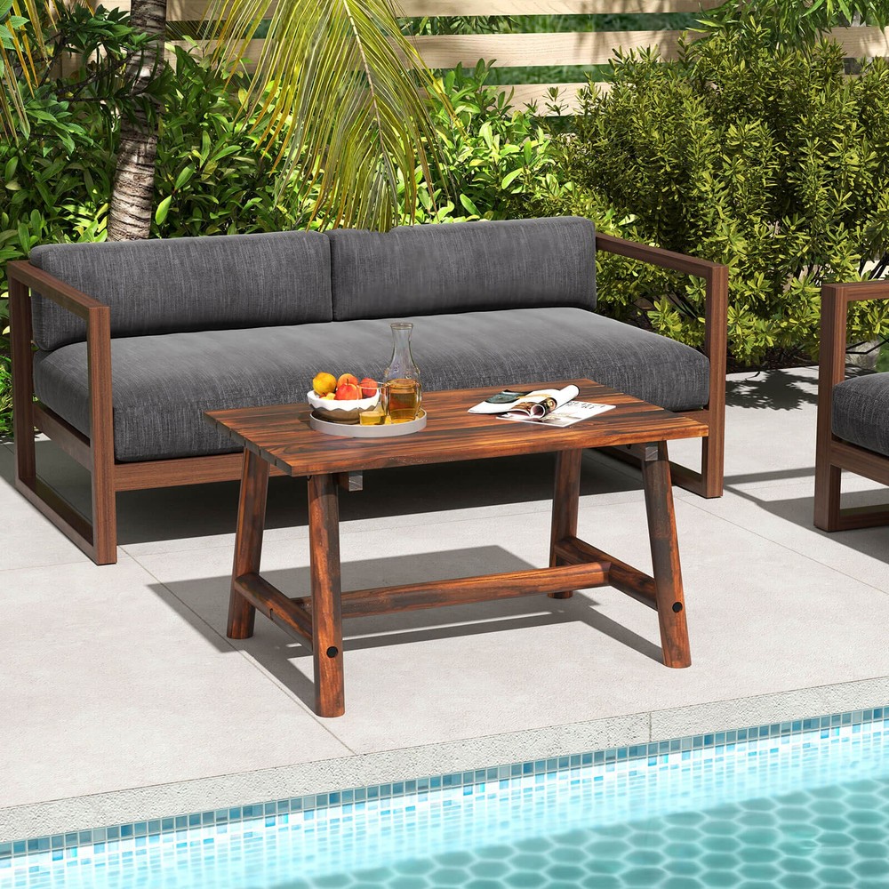 Outdoor Coffee Table with Slatted Tabletop Rectangle Side Table for Garden