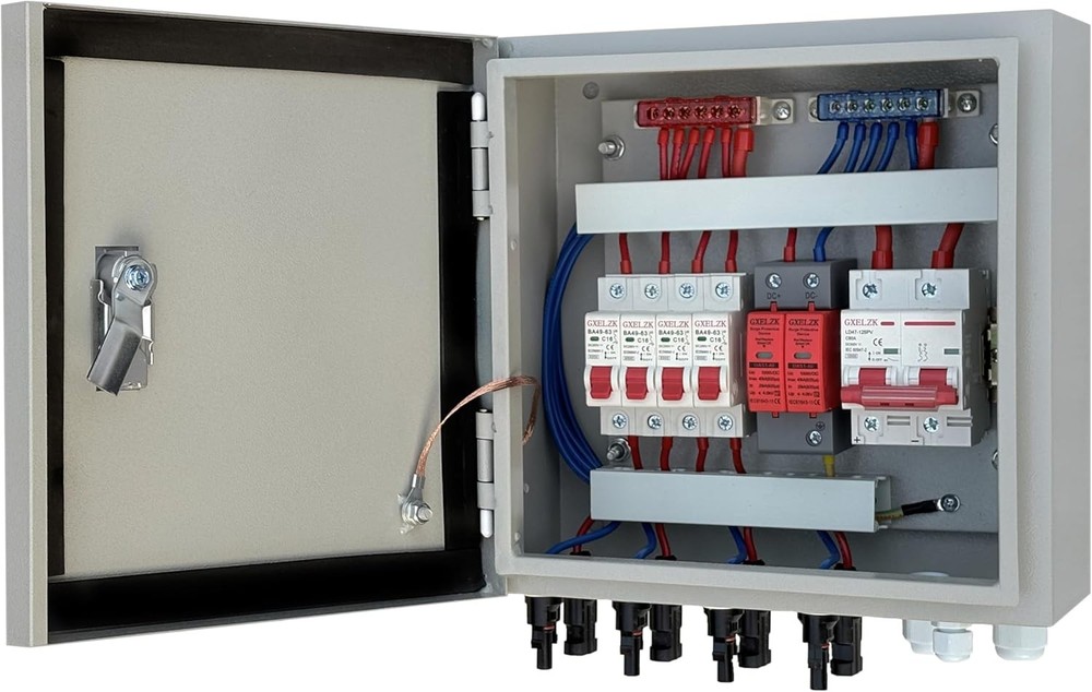 Hardcover Solar Combiner Box with 4 Strings, 80 A Circuit Breakers. This pv Comb