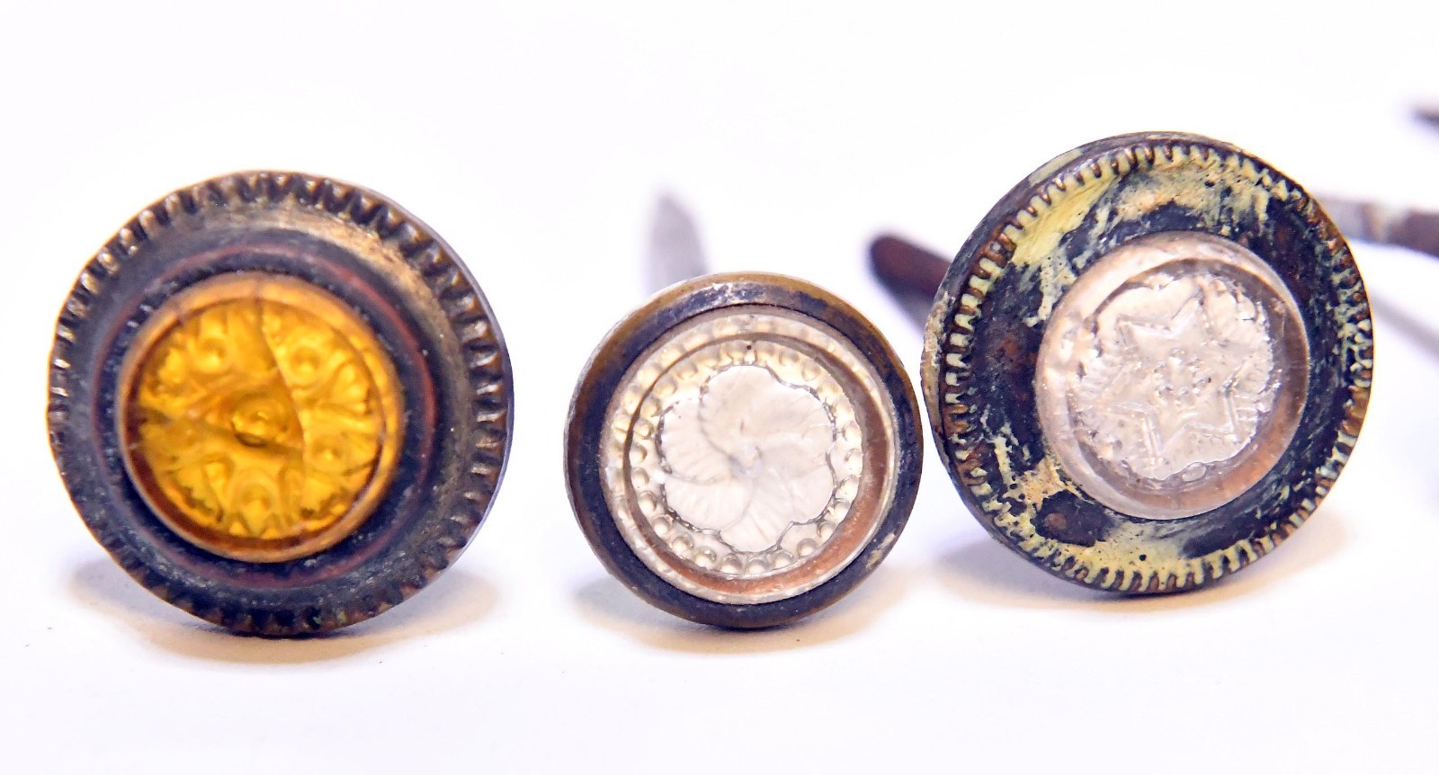 5 VINTAGE VICTORIAN SULFIDE GLASS PICTURE FRAME HANGER DECORATIVE NAILS