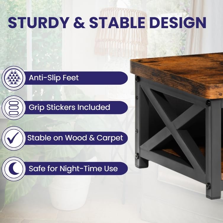 Wooden Step Stool For Bed 8 Inch Bedside Riser Storage Shelf 500lb Rustic
