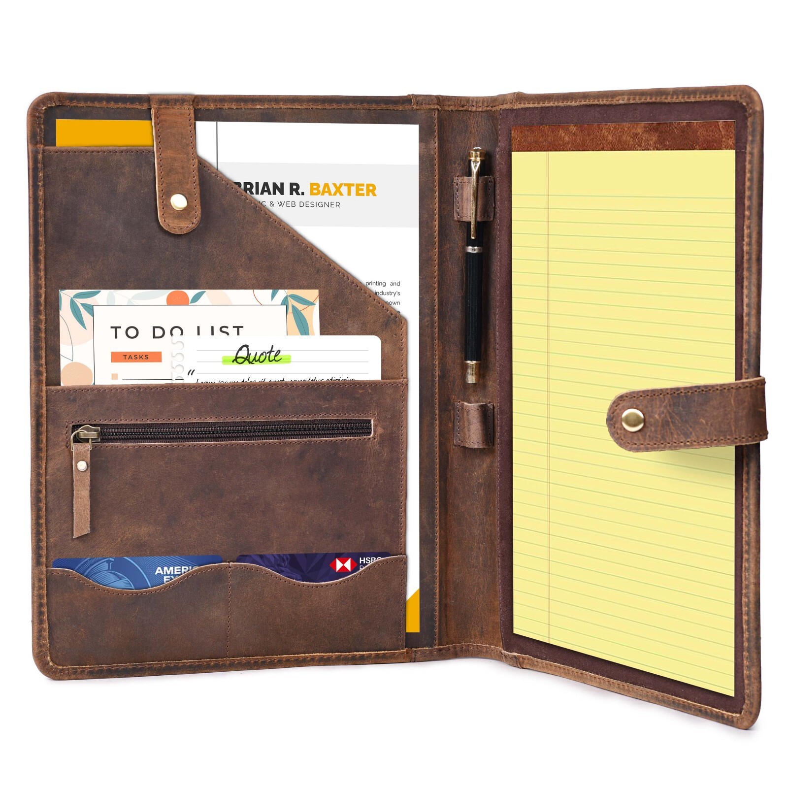 Leather Portfolio Organizer - Professional Business Padfolio for Men & Women