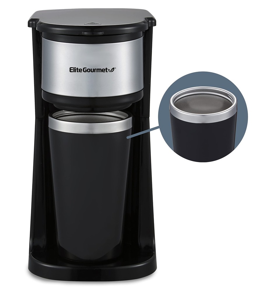 Compact Single-Serve Coffee Maker with 14Oz Thermal Mug, Compatible with Grounds