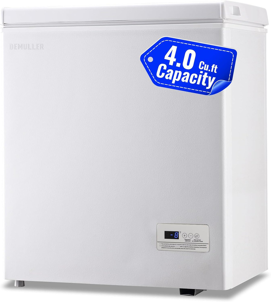 4.0 Cu.Ft Chest Freezer Accurate Temperature Display 1 ℉ Compact 2 Baskets White