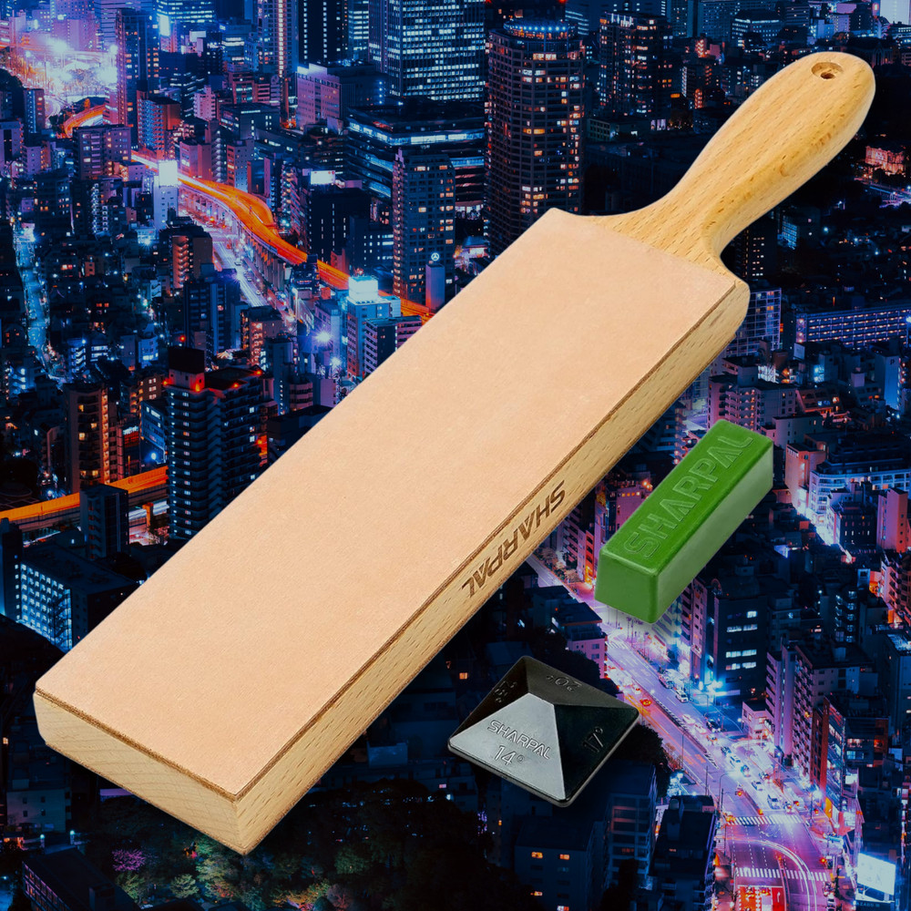 Large Leather Strop (Genuine Cowhide) with 2 Oz. Polishing Compound&Angle Guide