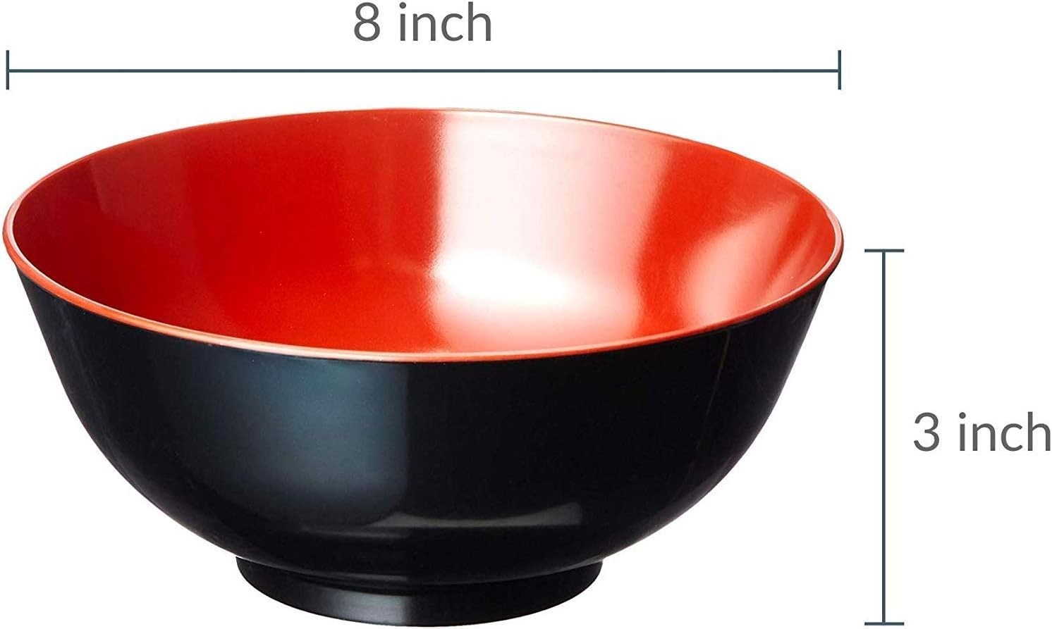 2 Pack Large Soup Bowl Japanese Style Plastic Ramen 52 oz Black and Red S-2396x2