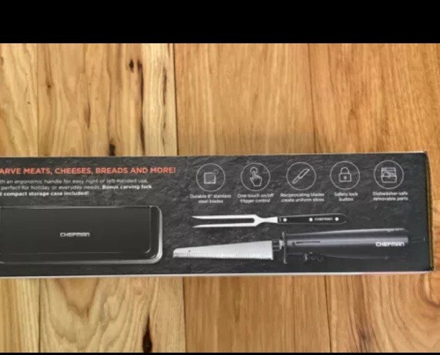 Chefman Electric Knife with Carving Fork & Space Saving Storage Case
