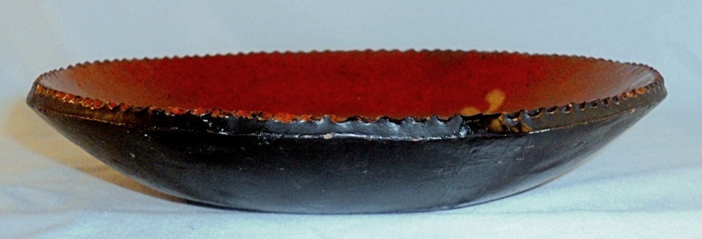 Antique 8.5 Inch Lead Glazed Yellow Slip Decorated Redware Plate Southeastern PA