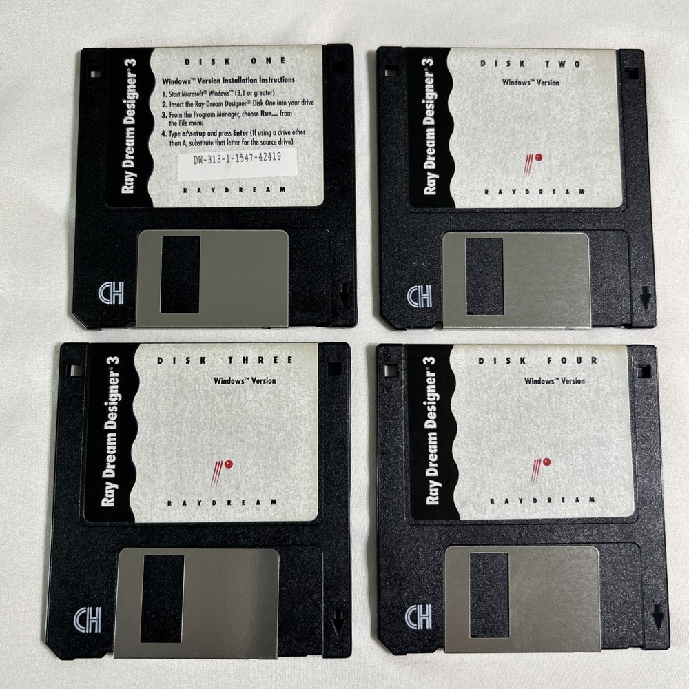 Ray Dream Designer 3 for Windows • 4‑Disk Set • 1994 • 3D Graphics Software