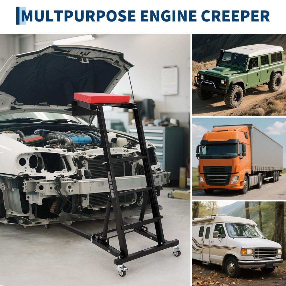 400LB Adjustable Height Auto Creeper |Capacity, 6 Wheels, Foldable Frame