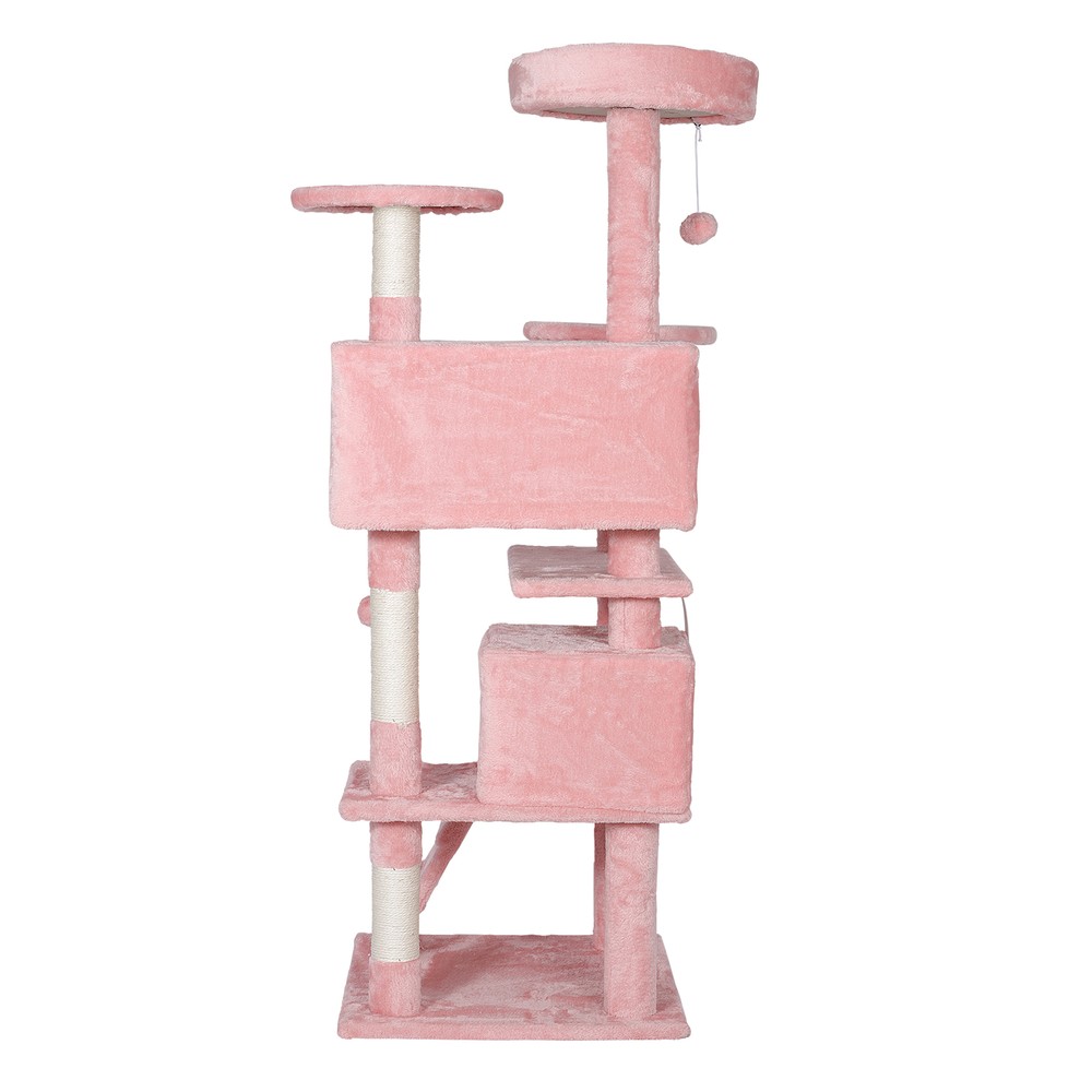 53" Cat Tree Activity Tower Pet with Scratching Posts Ladders Indoor Pink
