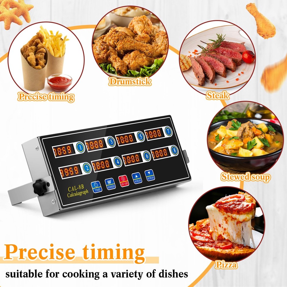 1 Pack Commercial 8 Channel Digital Kitchen Timer, Multi-Countdown Timer with...