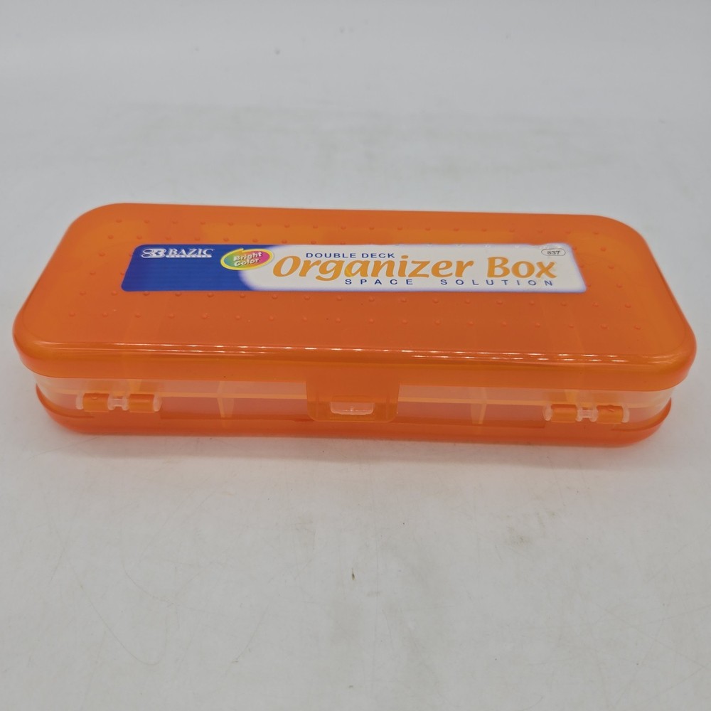 BAZIC Plastic Pencil Case 8" Double Deck Utility Storage Box, Organizer Orange