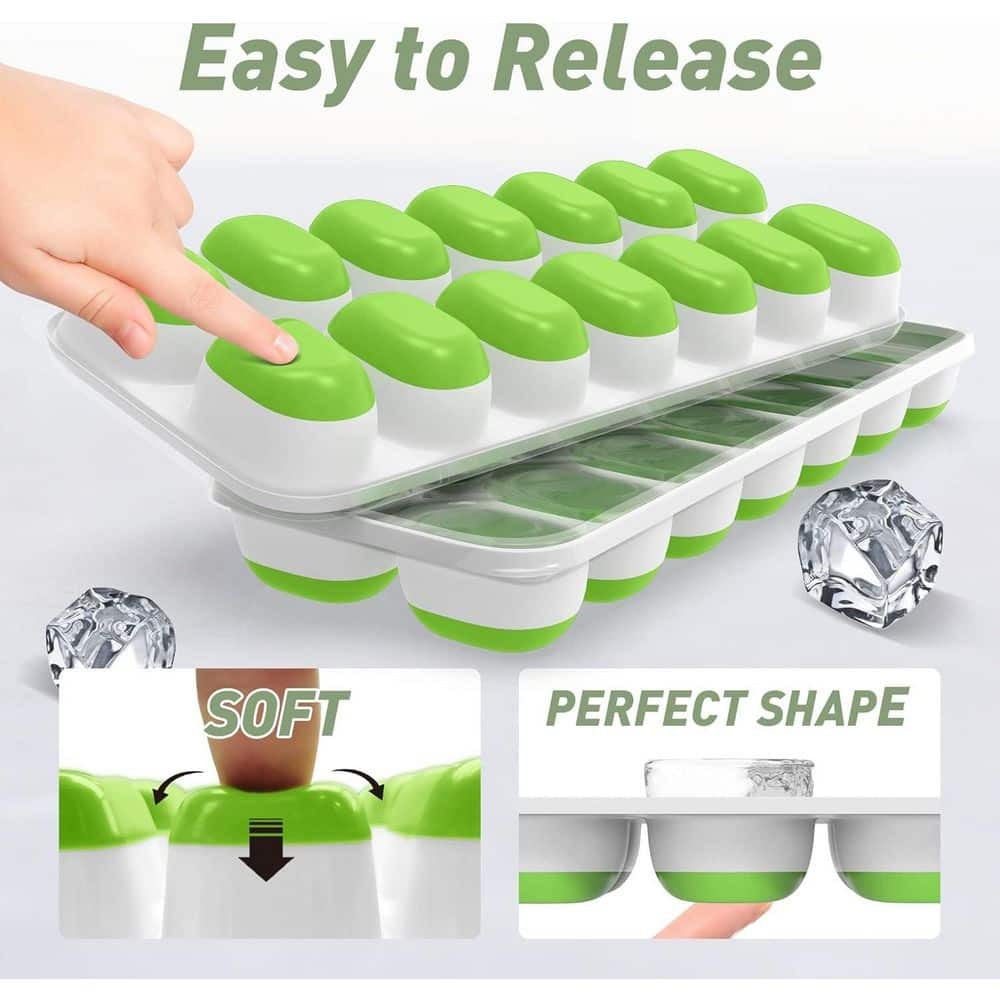 Stackable Ice Cube Tray with Lid Blue Rectangular Ice Mold Shape Kitchen Accesso