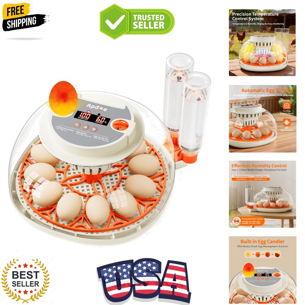 Egg Incubator with Temperature and Humidity Control, Automatic Egg Turning, E...