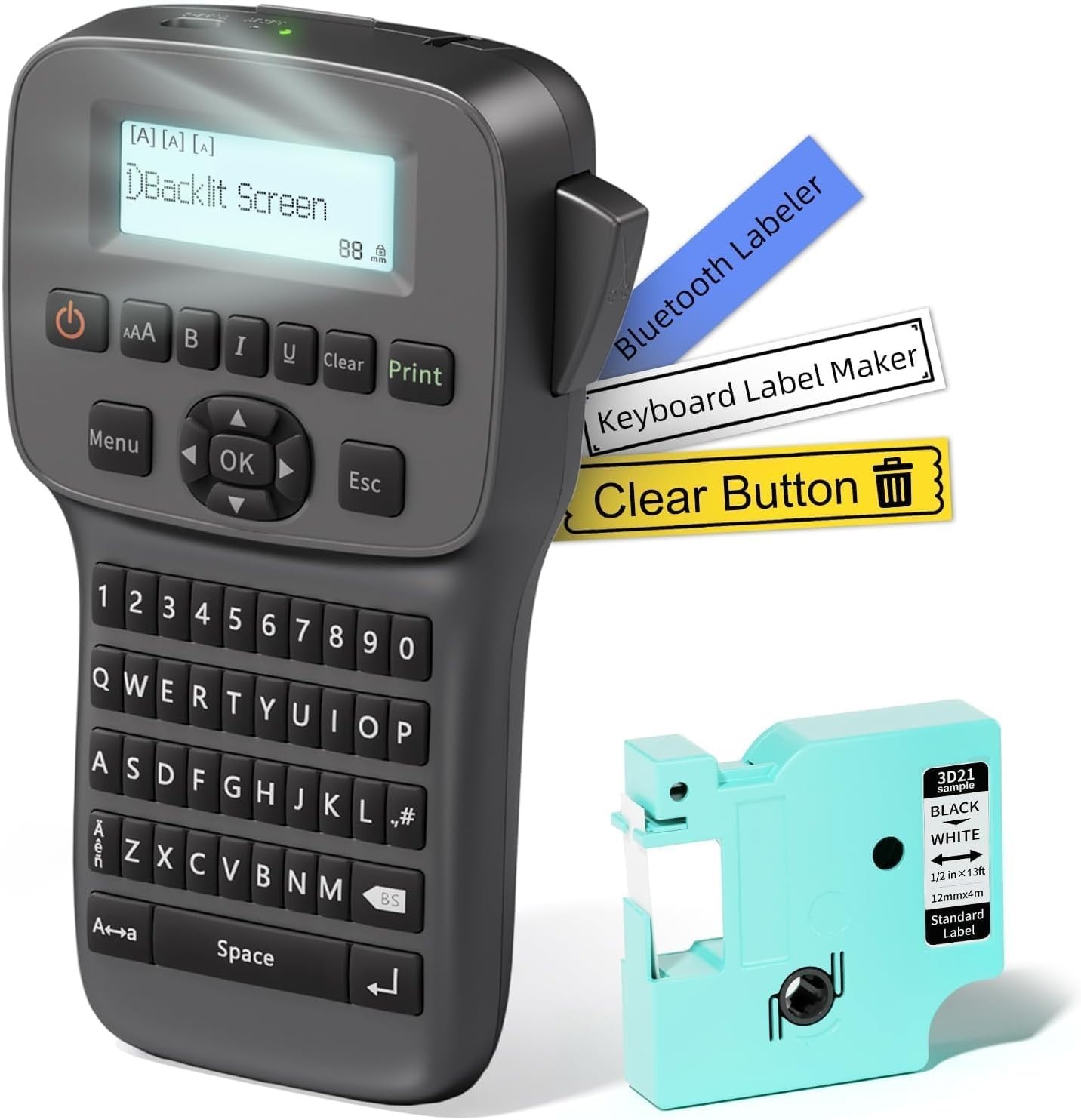 Bluetooth Label Maker Machine Handheld with Backlit Screen Compatible with DYMO