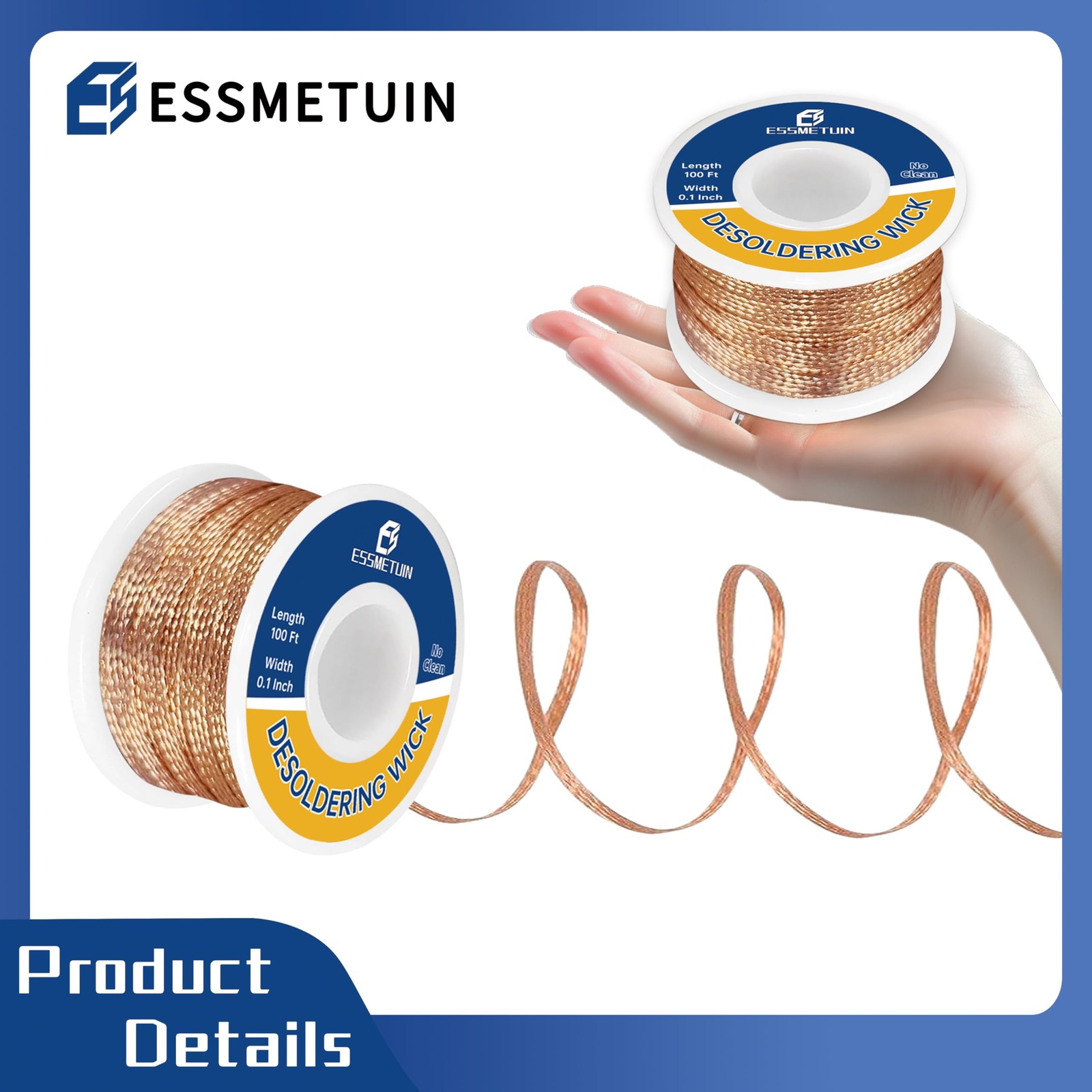 Essmtuin Solder Wick Braid 100Ft with Flux for Electronic, W 0.10'' L 100'