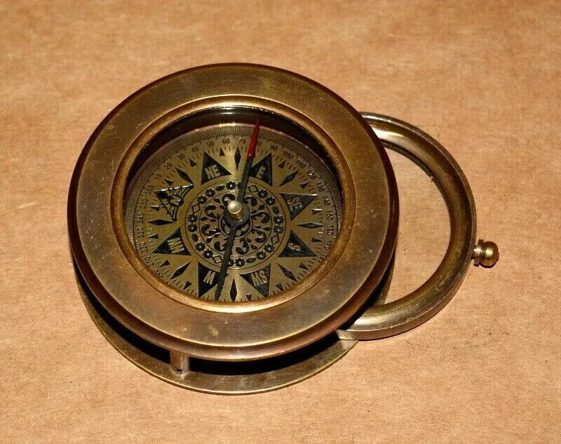 Vintage Brass Compass Nautical Folding Magnifying Glass Map Reader