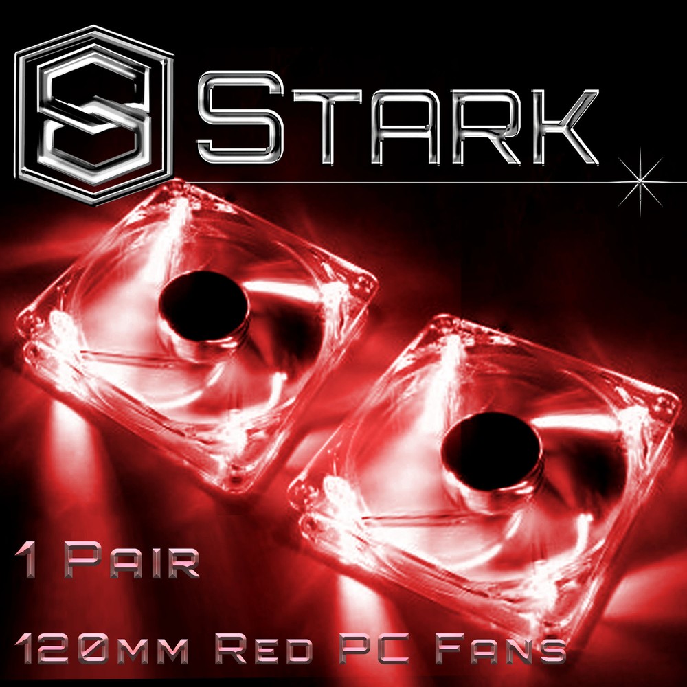 RED 120mm 4-LED Quad Light Neon PC Computer Case Clear Cooling Fan Mod x2
