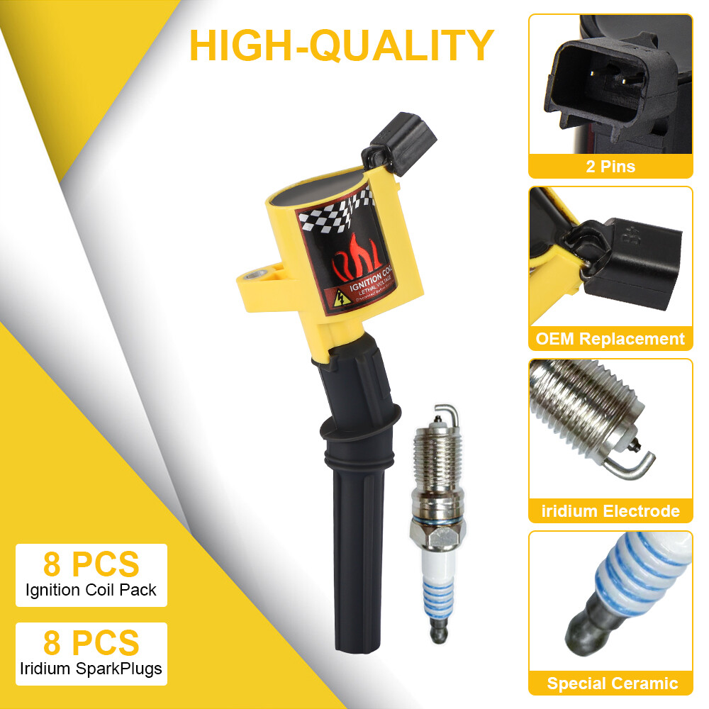 8PCS Ignition Coil Pack and Iridium Spark Plug For Ford F-150 4.6L 5.4L V8 DG508