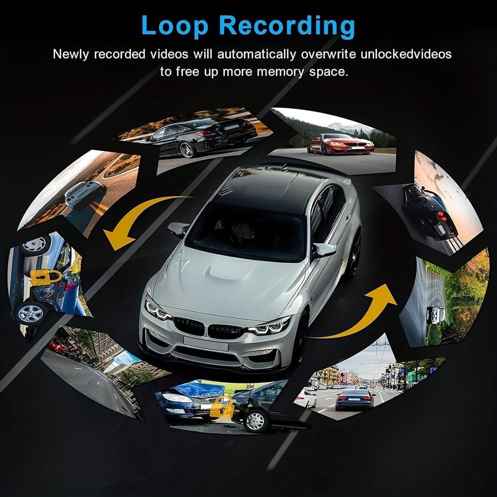 Comprehensive 1080P Front/Inside Dash Camera with Loop Recording & Night Vision
