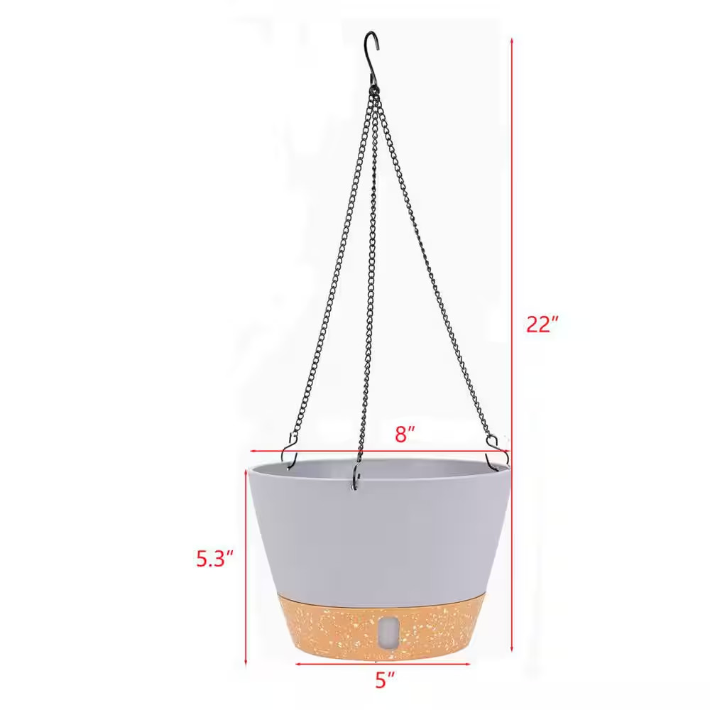 Large 8 In. Dia Light Grey Plastic Hanging Basket (2-Pack)