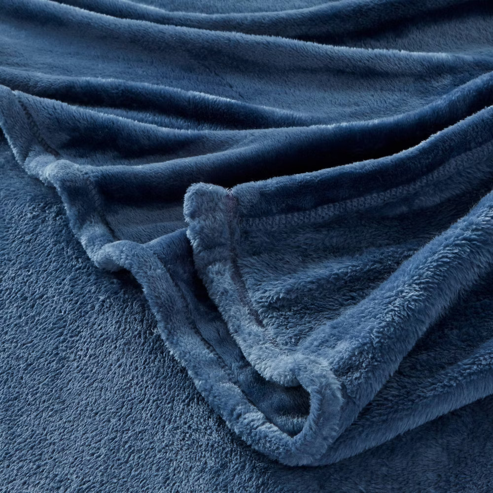 Full/Queen Microplush Bed Blanket Metallic Blue - Threshold