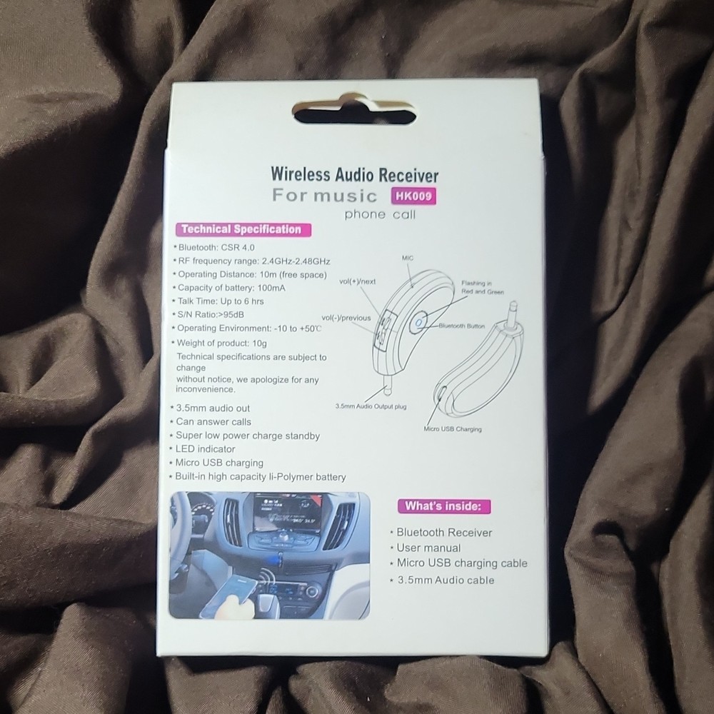 OCHEE Bluetooth Wireless Audio Receiver HK009 CSR4.0 3.5mm Black